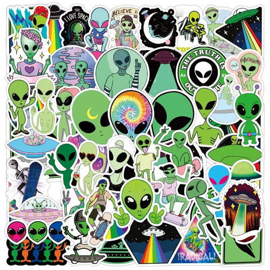 50psc Aliens UFO Cartoon Stickers
